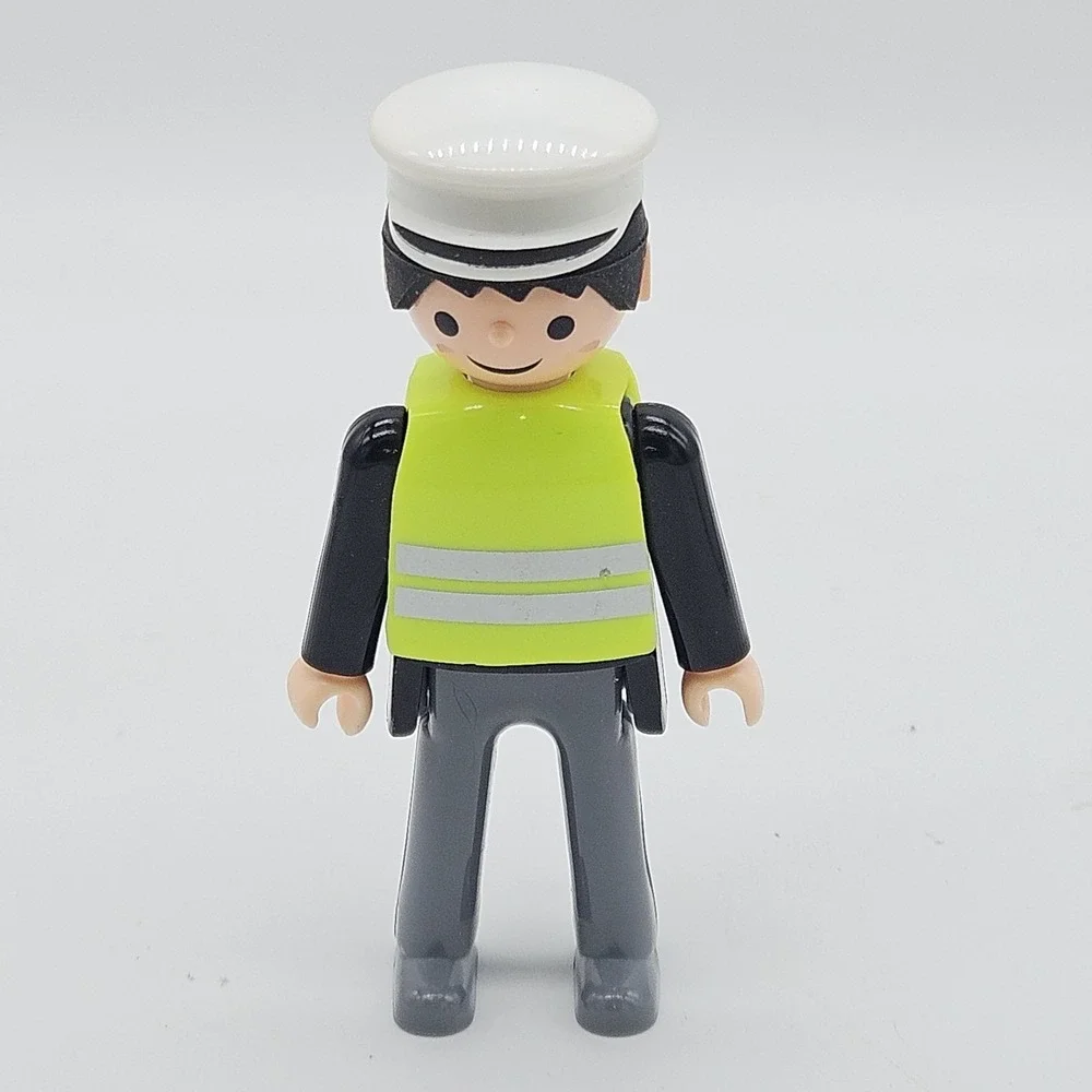 Playmobil Police Officer Figure Traffic Safety Control Neon Vest White Hat City